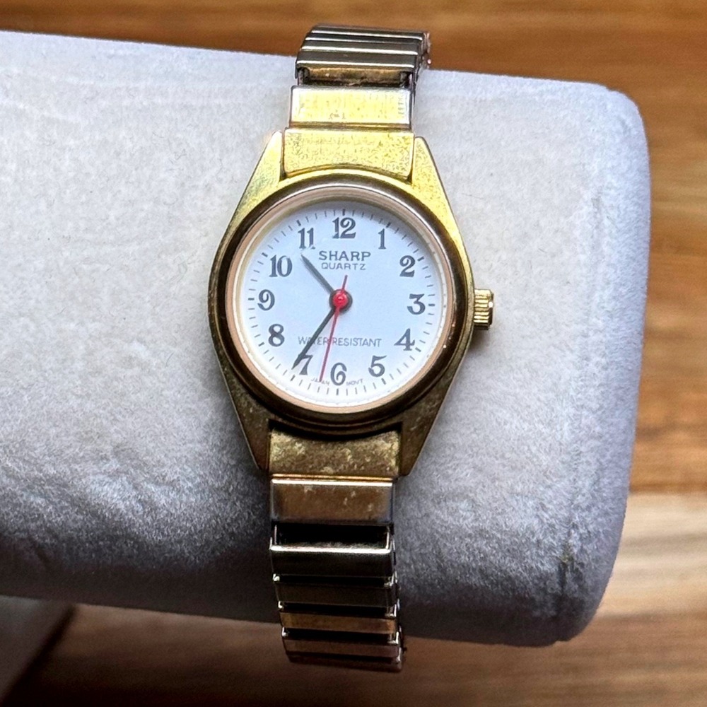 Sharp Quartz Ladies Watch Gold Tone Expansion Band White Dial 886355-P 377